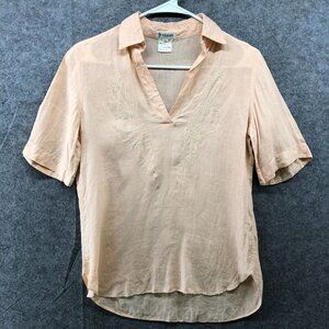 VTG Lequipe 100% Linen Popover Shirt Womens S (42) Peach Short Sleeve Italy